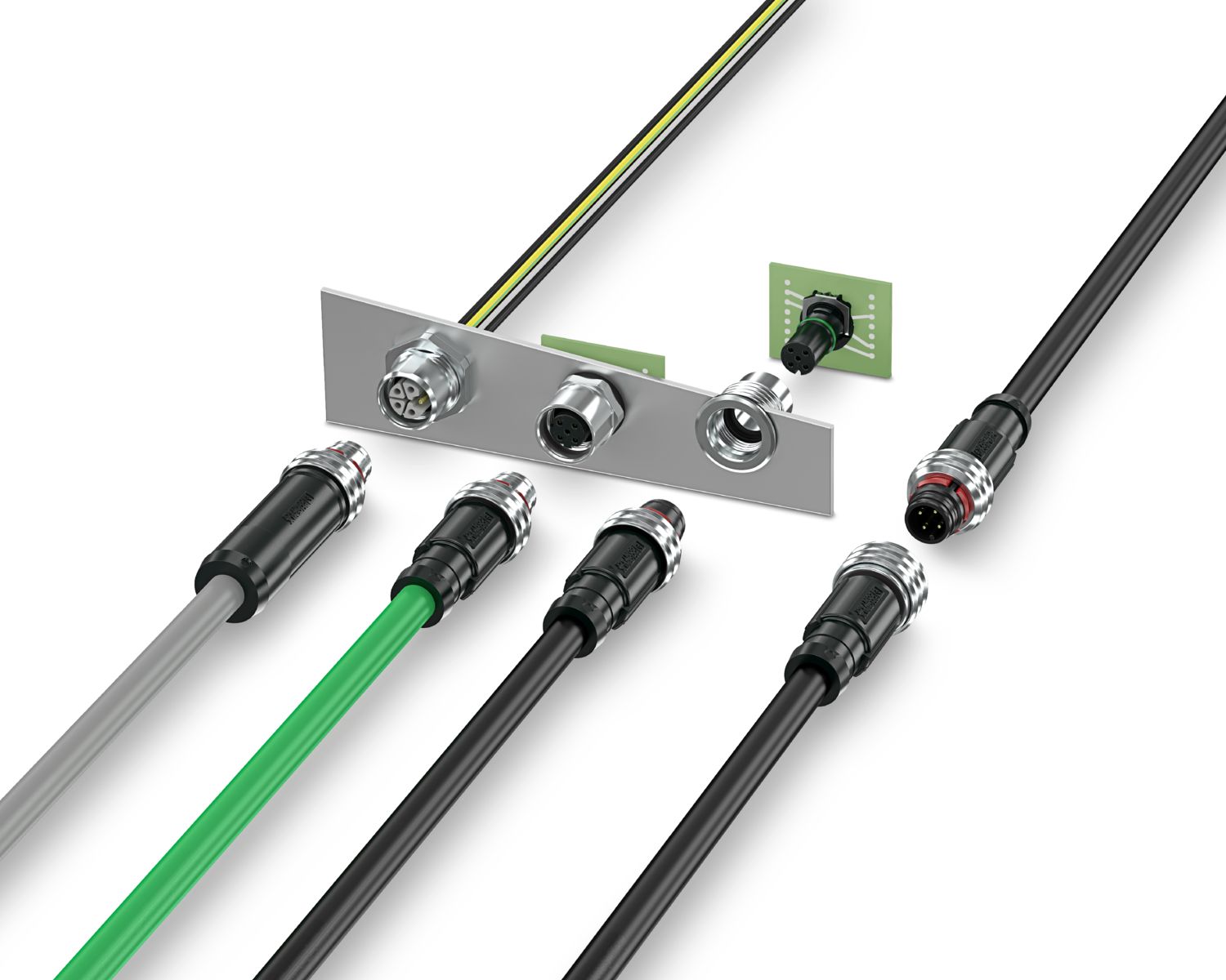 M12 connectors with push-pull fast-locking system