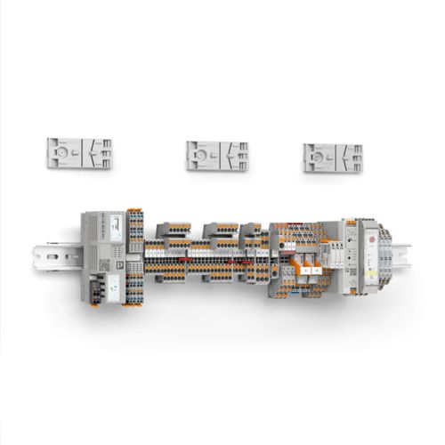DIN rail adapters for mounting preassembled terminal strips