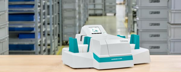 BLUEMARK E.CARD on a workbench in production