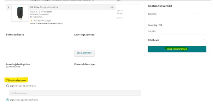 tilbudsreferanse handlekurv