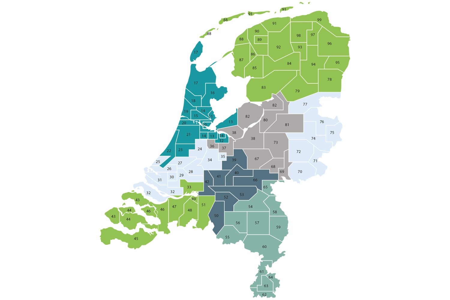 Landkaart met regio verdeling voor grossiers en distributors