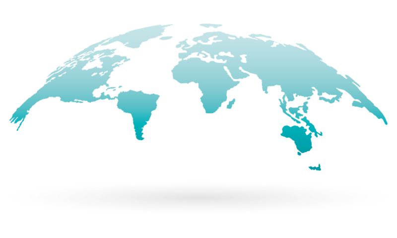 World map, 3D, in a semicircle 