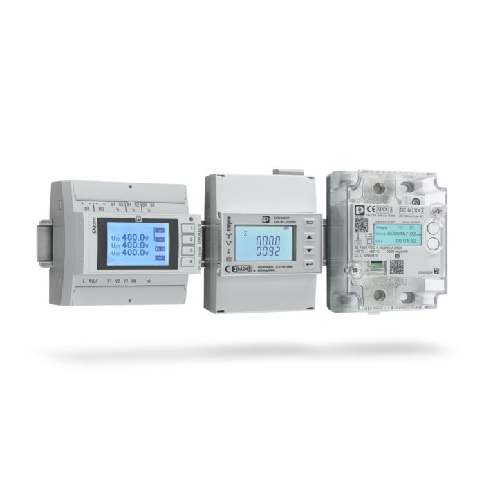 EMpro energy measuring devices and EMpro energy meters for billing purposes on a DIN rail