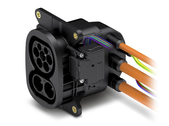 CCS charging inlets with lateral cable outlet