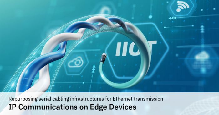An abstract graphic of a cable, showing its internal blue and white twisted wire, against a teal-color background with various tech-related icons