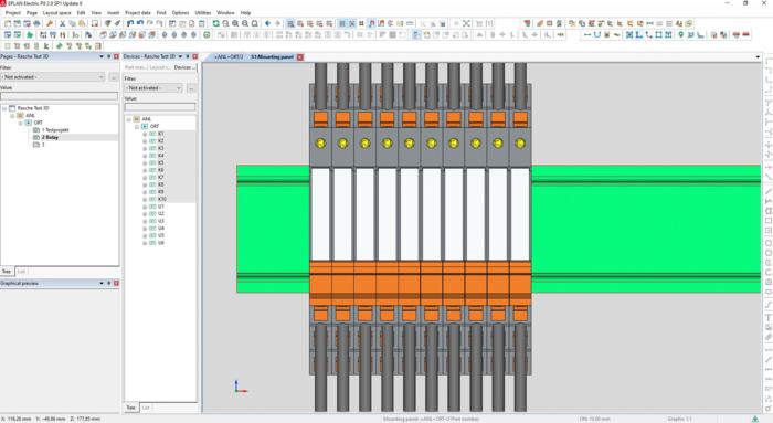 Skjermdump EPLAN Engineering tool: Relemoduler på DIN-skinne