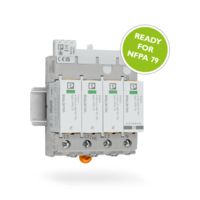 Überspannungsschutzgerät für nordamerikanische Netzformen auf Hutschiene montiert mit Button "Ready for NFPA 79"