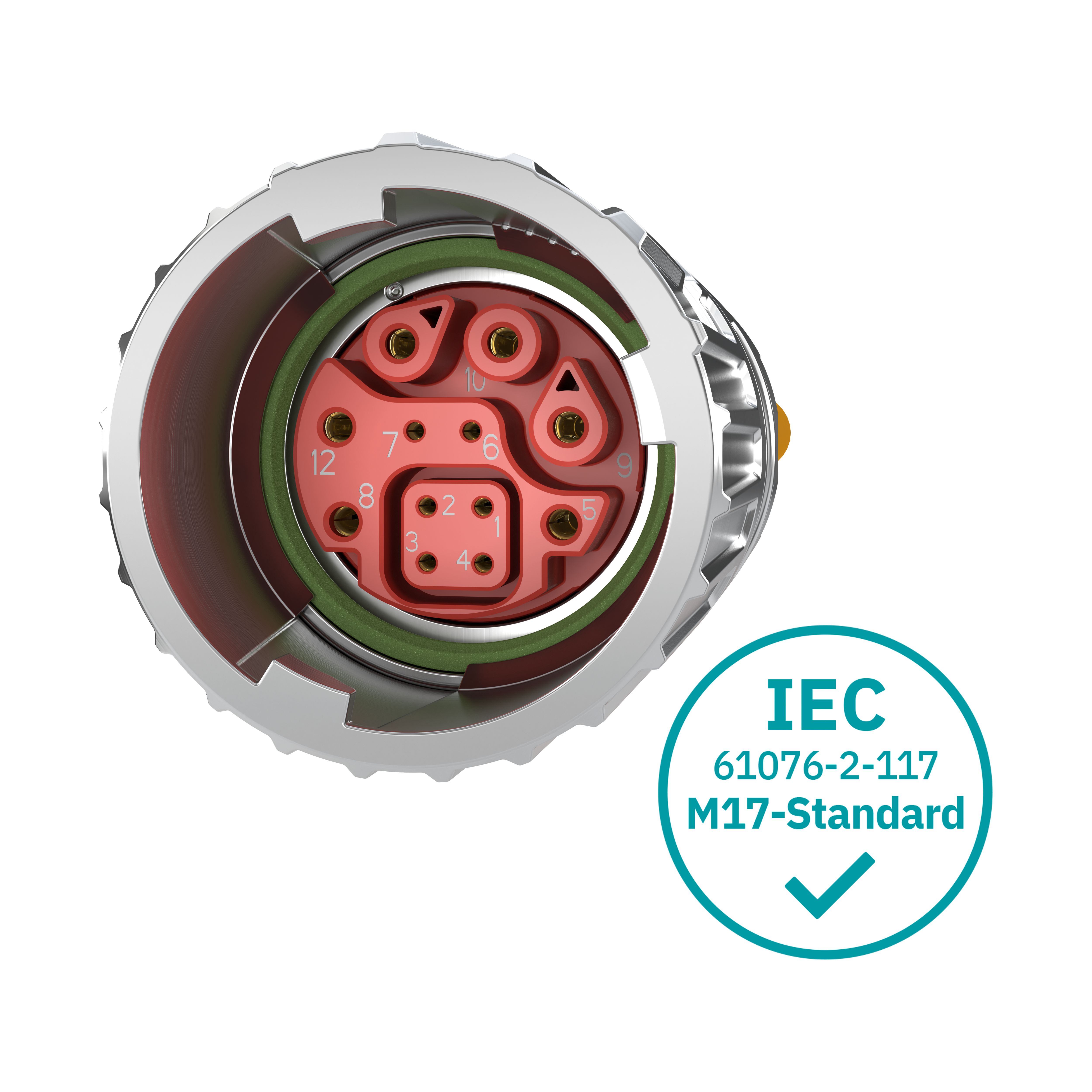 Standard-based pin assignment for the M17 PRO HYBRID connector.