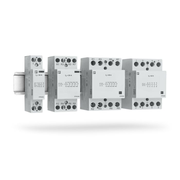 Installation contactors and installation relays on a DIN rail