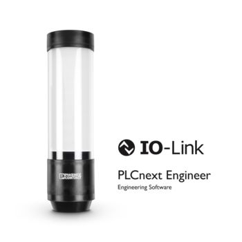 Signal tower with IO-Link and PLCnext&nbsp;Engineer logo