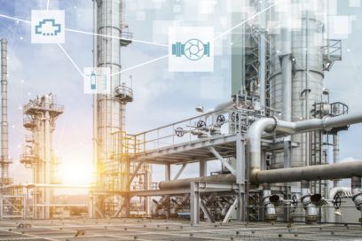 Prozessindustrie mit Icons zur Visualisierung der Automatisierung