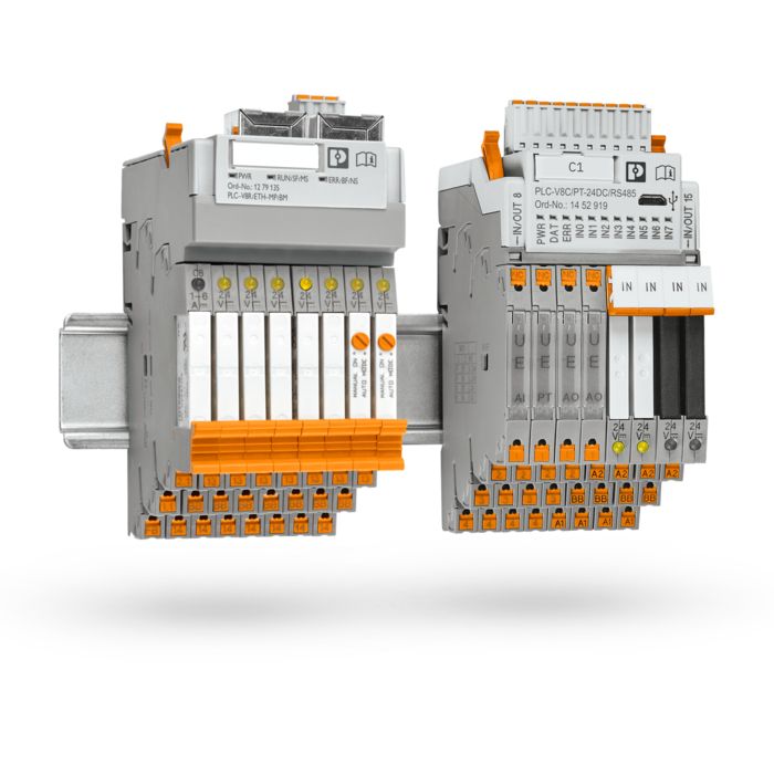 PLC logic und PLC-INTERFACE Ethernet Gateway auf der Tragschiene
