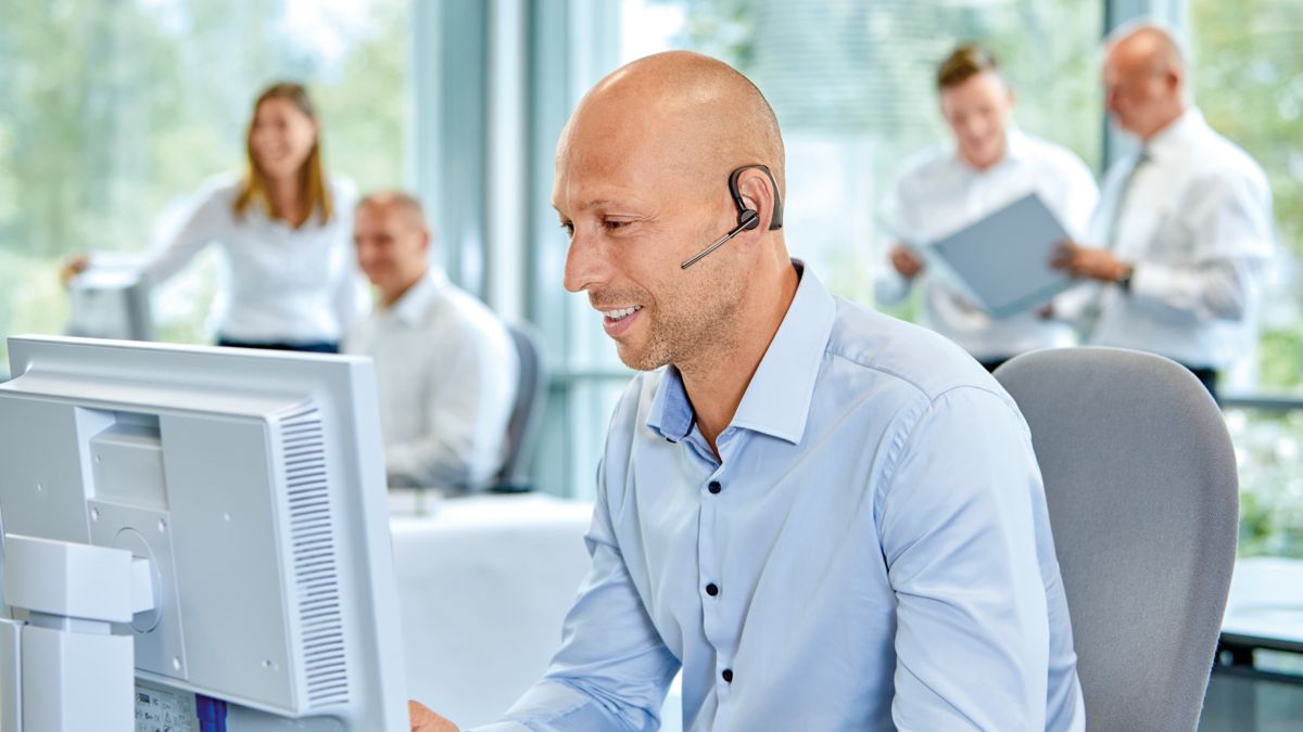 Employee from solar power after-sales service on the telephone