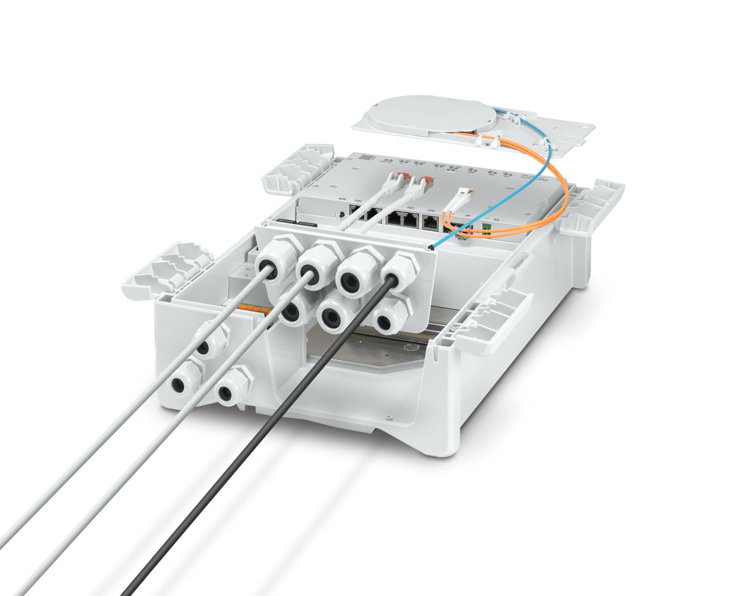 Flange plate and splice tray for the Smart&nbsp;Ethernet&nbsp;Box