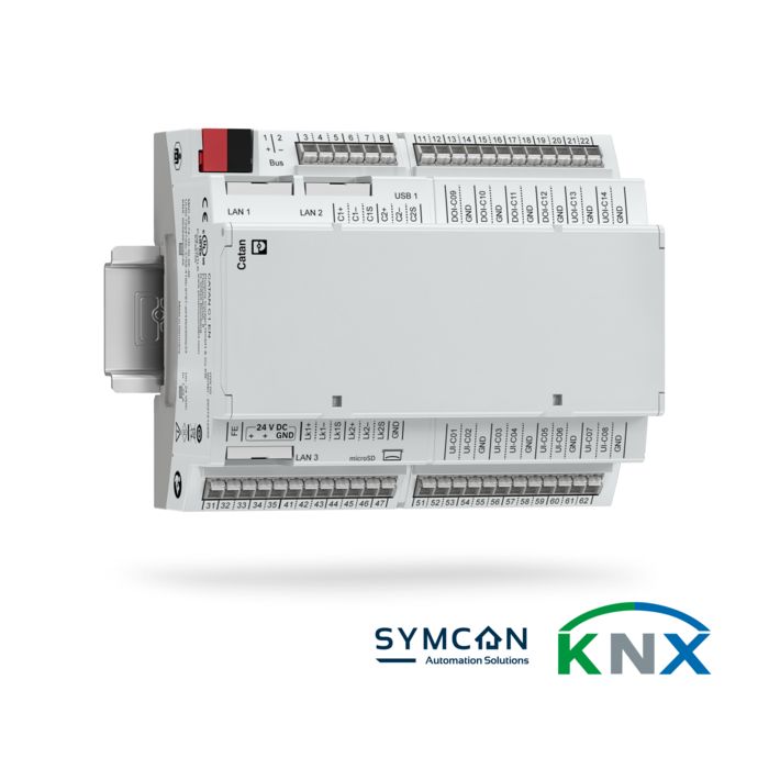 CATAN C1 Steuerungsplattform mit Symcon und KNX-Logos