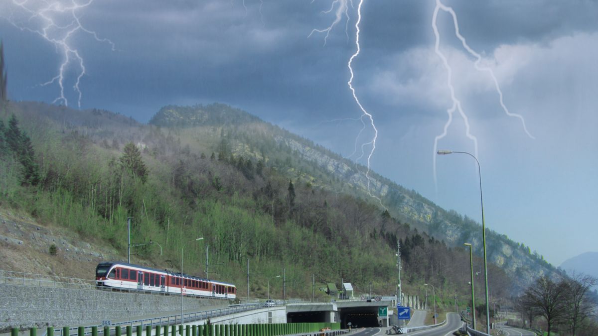 Lightning over a tunnel entrance 