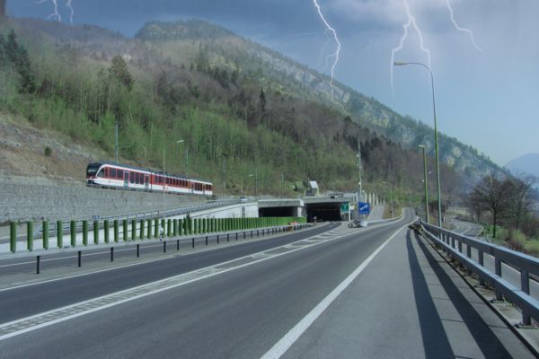 Lightning over a tunnel entrance 