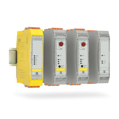 Different CONTACTRON hybrid motor starters on DIN rails 