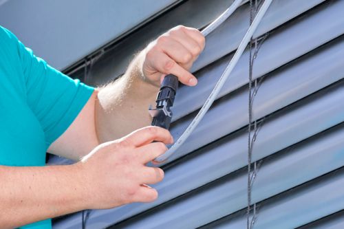 Connectors for motor connection of blinds, window coverings, and awnings