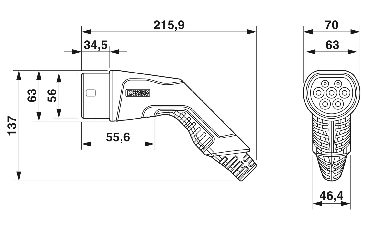 EV-T2G3PC-3AC32A-7,0M6,0ESBK01 - AC charging cable - 1628199 EV-T2G3PC-3AC32A-7,0M6,0ESBK01 - AC charging cable - 1628199