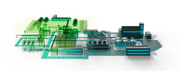 Illustration einer digitalen und nachhaltigen Prozessindustrie 