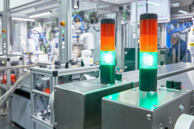 Industrial system with green control lamps