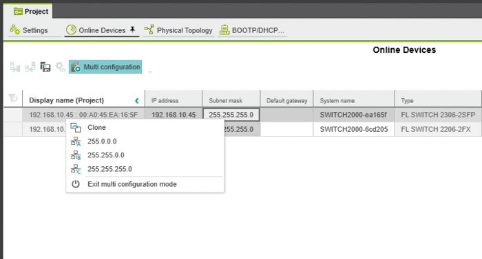 Configure multiple devices simultaneously in FL NETWORK MANAGER