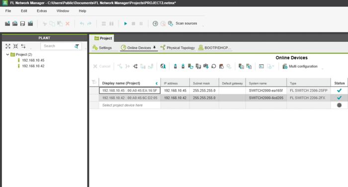 IP assignment and device configuration in the FL Network Manager