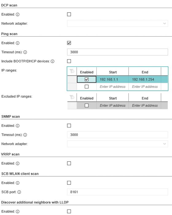 Scanning options in FL NETWORK MANAGER