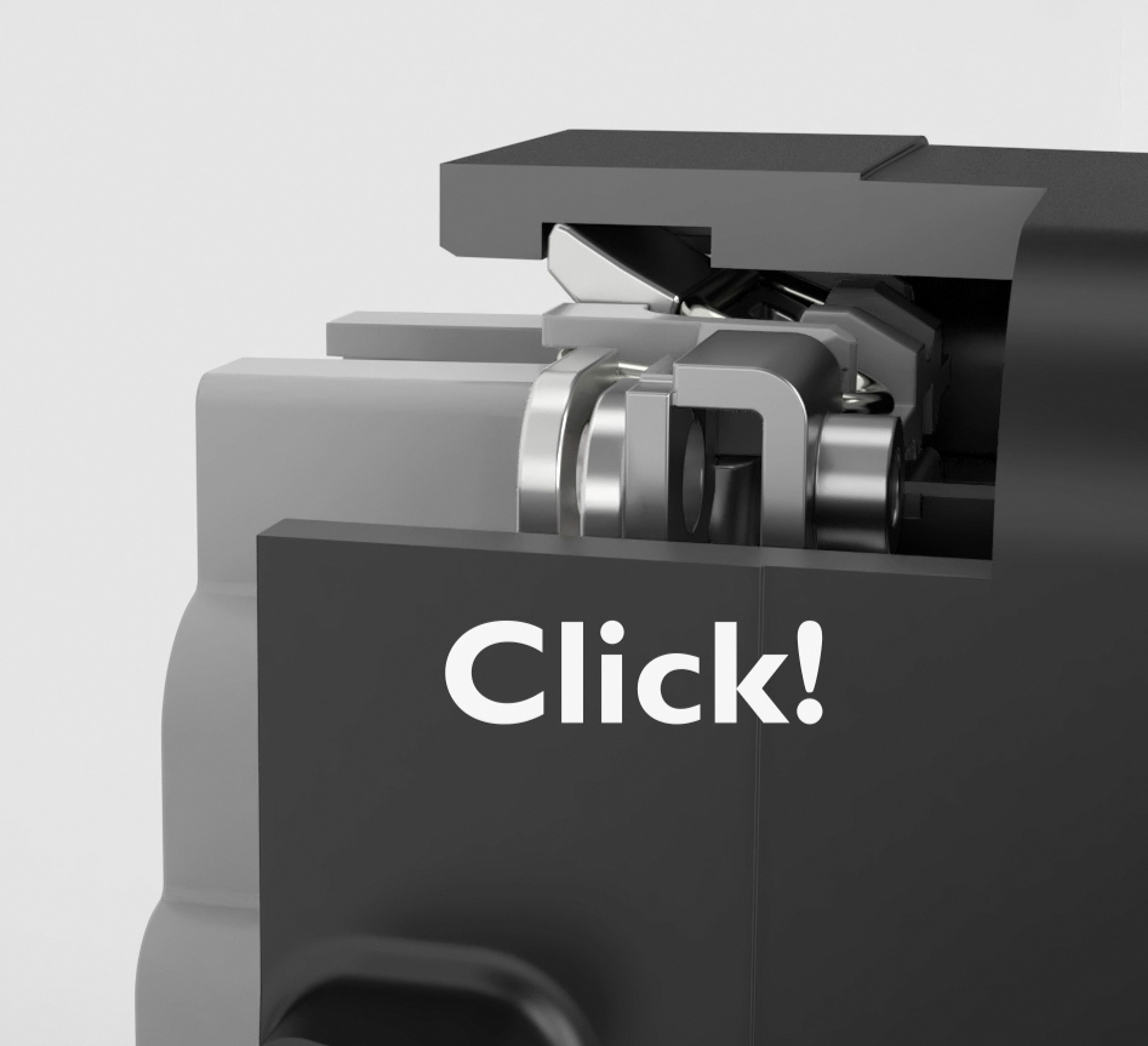 The module carrier frame clicks into place audibly and tangibly thanks to the click-in mechanism.