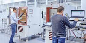 Accredited test laboratory with employees at work
