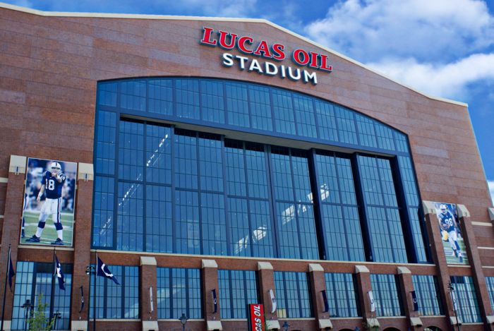 Outside view of the kinetic wall at Lucas Oil Stadium