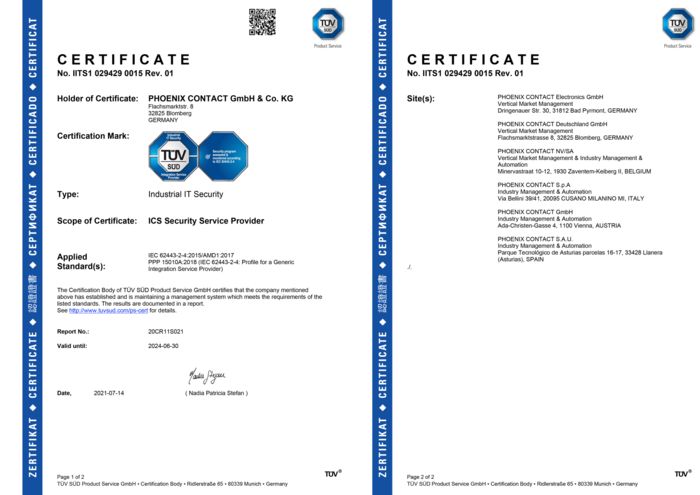 Certificado TÜV SÜD conforme a IEC 62443
