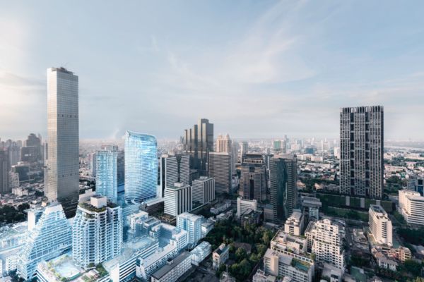 建物のデジタル化を示す都市の空中写真