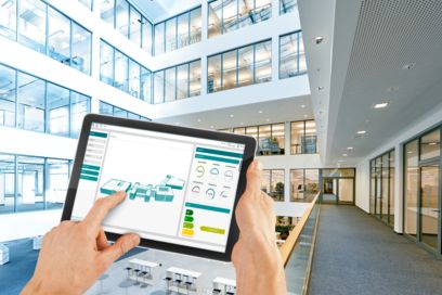Gebouwmanagementsysteem Emalytics wordt via de tablet bestuurd.