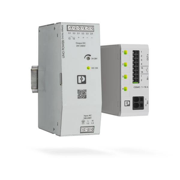DIN rayı üzerinde güç kaynağı ve elektronik cihaz devre kesicisinden oluşan kompakt güç kaynağı çözümü