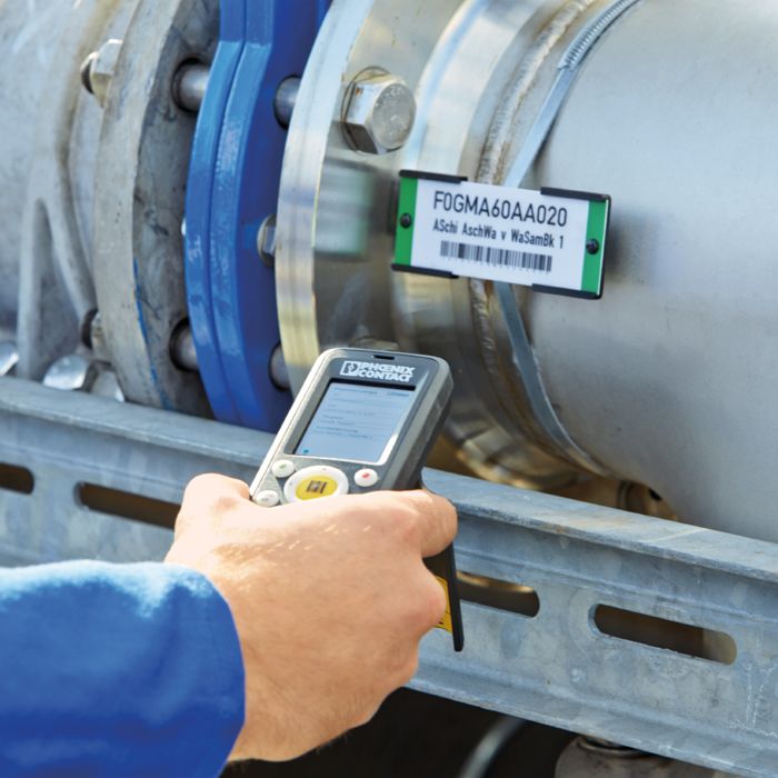 Handheld barcode scanner for power station identification