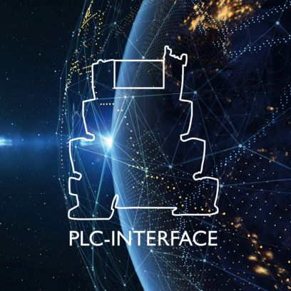 PLC-INTERFACE logó földgömb előtt