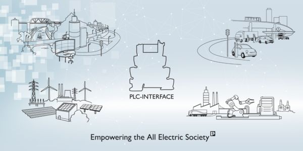 Grafisk visning av AES-sektorene: Infrastruktur, industri, mobilitet og energi med PLC-INTERFACE-releer 