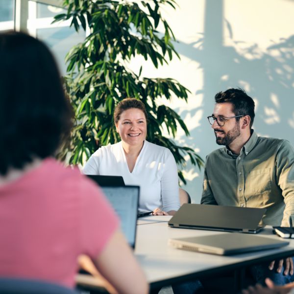 Mitarbeitende sitzen in einem Meeting