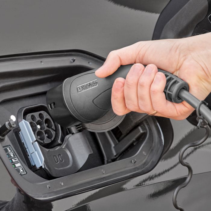 Electric car being charged with CHARX connect eco AC charging cable