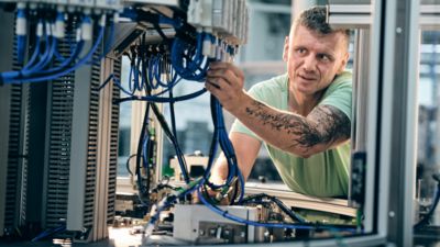 Person working on a machine