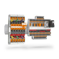 Disconnect and knife-disconnect terminal blocks as well as transformer terminal blocks with Push-X technology snapped onto a DIN rail