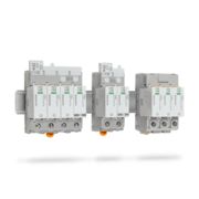The VALVETRAB Safe Protection Plus product family on a DIN rail