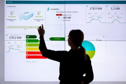 Person vor einem Bildschirm mit Diagrammen