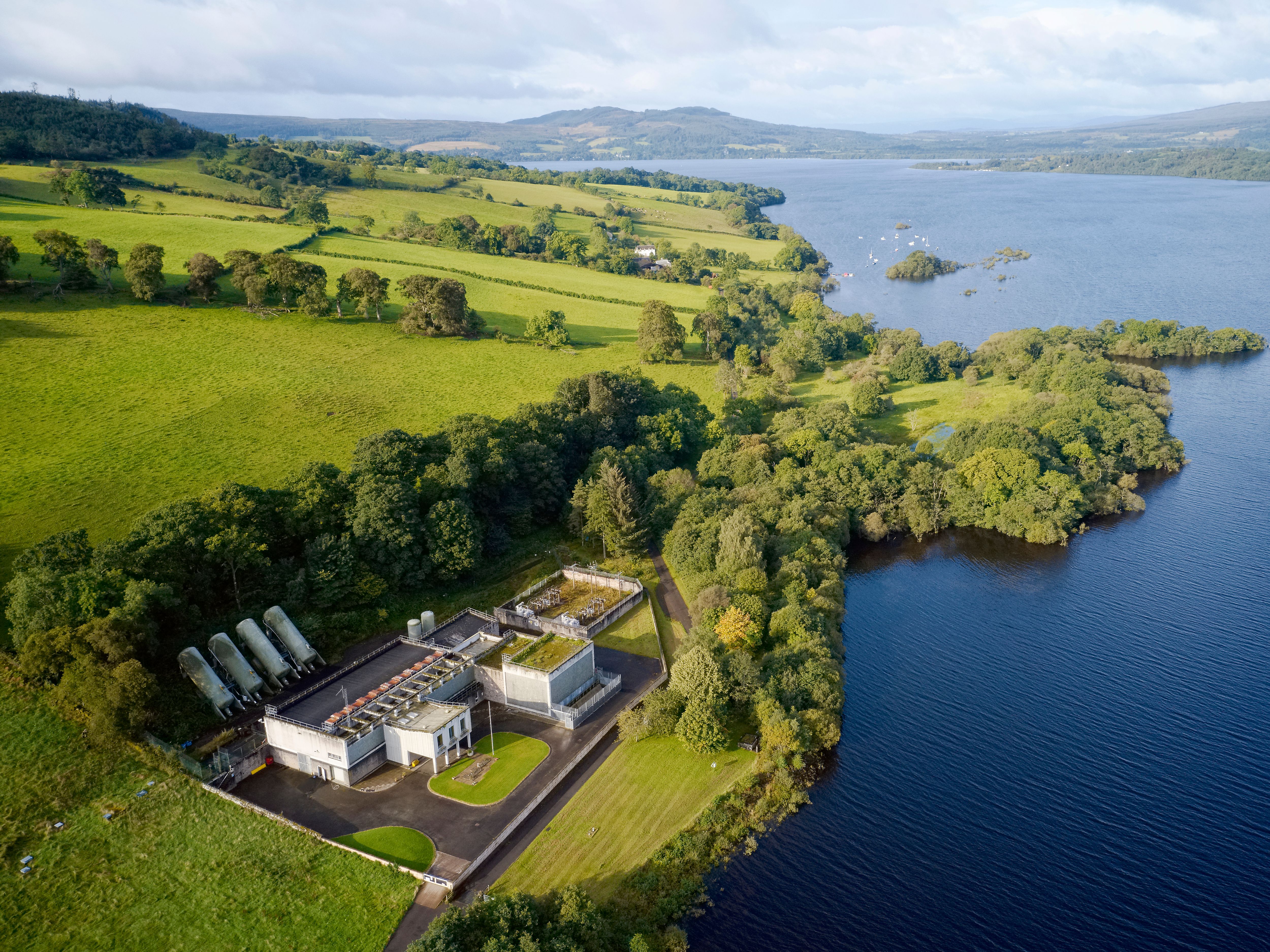 Aerial photo of a wastewater treatment plant 