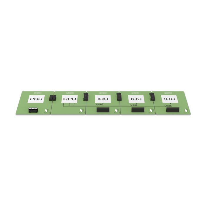 Vista general de ModBlox7™ con conectores placa a placa FP 0,8 y conectores COMBICON