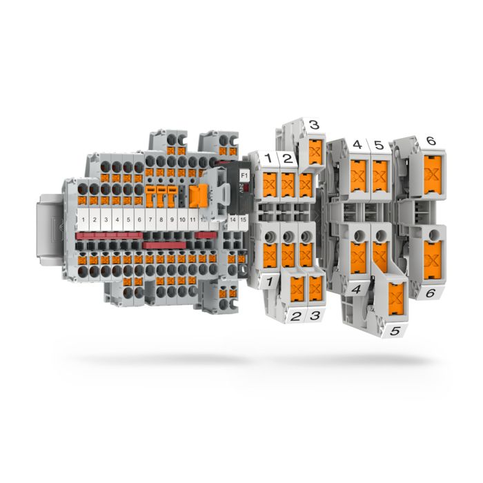 Terminal blocks with Push-X technology on a DIN rail