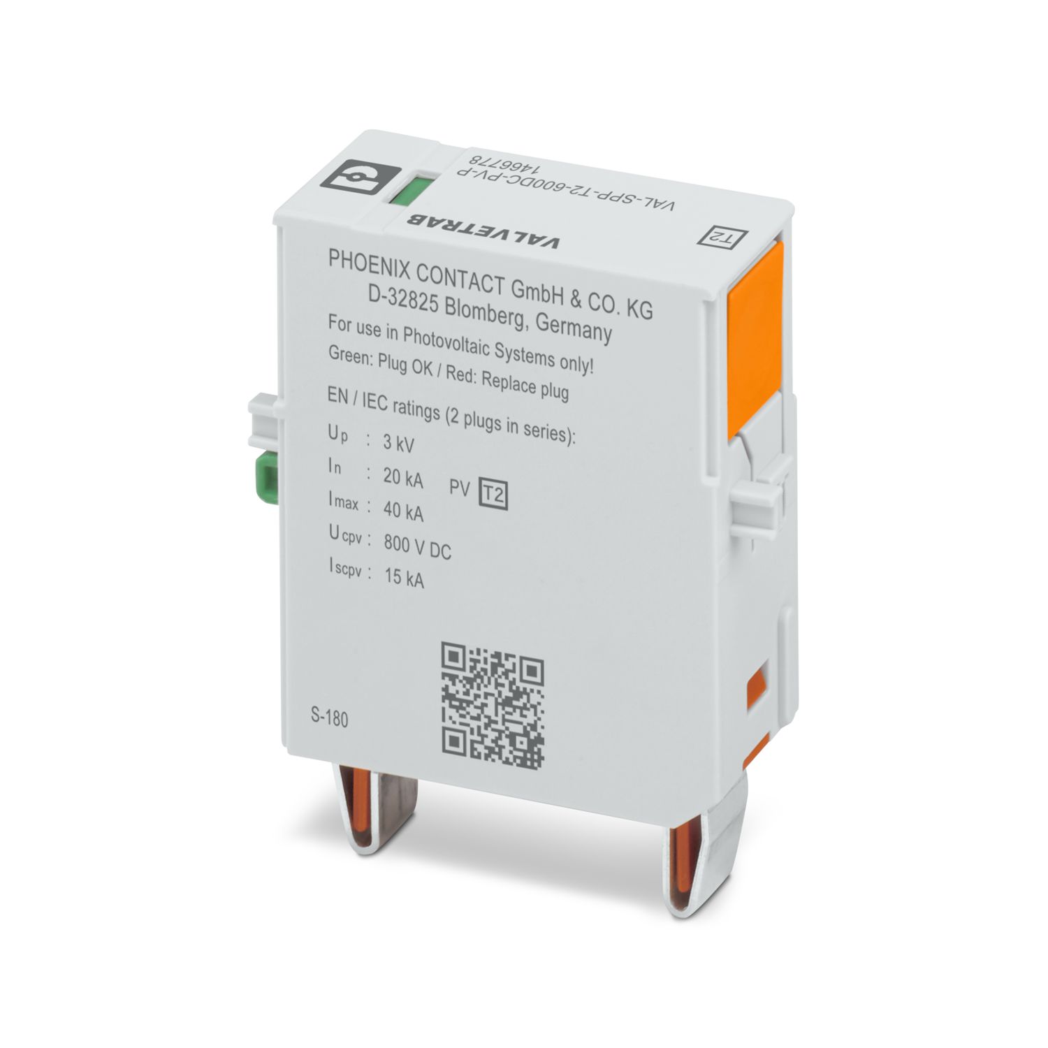 VAL-SPP-T2-600DC-PV-P - クラス2サージ保護プラグ - 1466778 VAL-SPP-T2-600DC-PV-P - クラス2サージ保護プラグ - 1466778