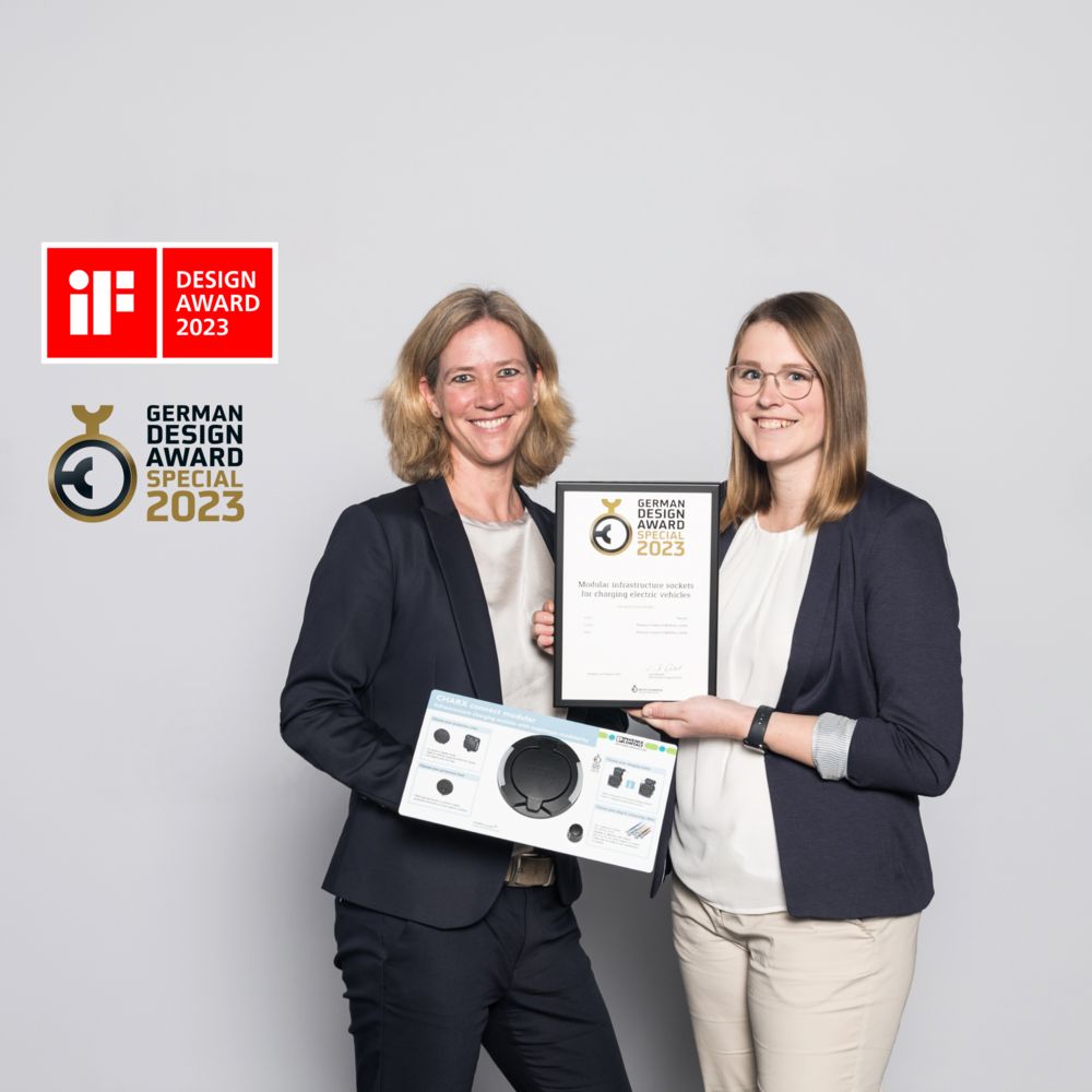 Award ceremony for the German Design Award 2023 and iF Design Award 2023 for the CHARX connect modular AC charging sockets